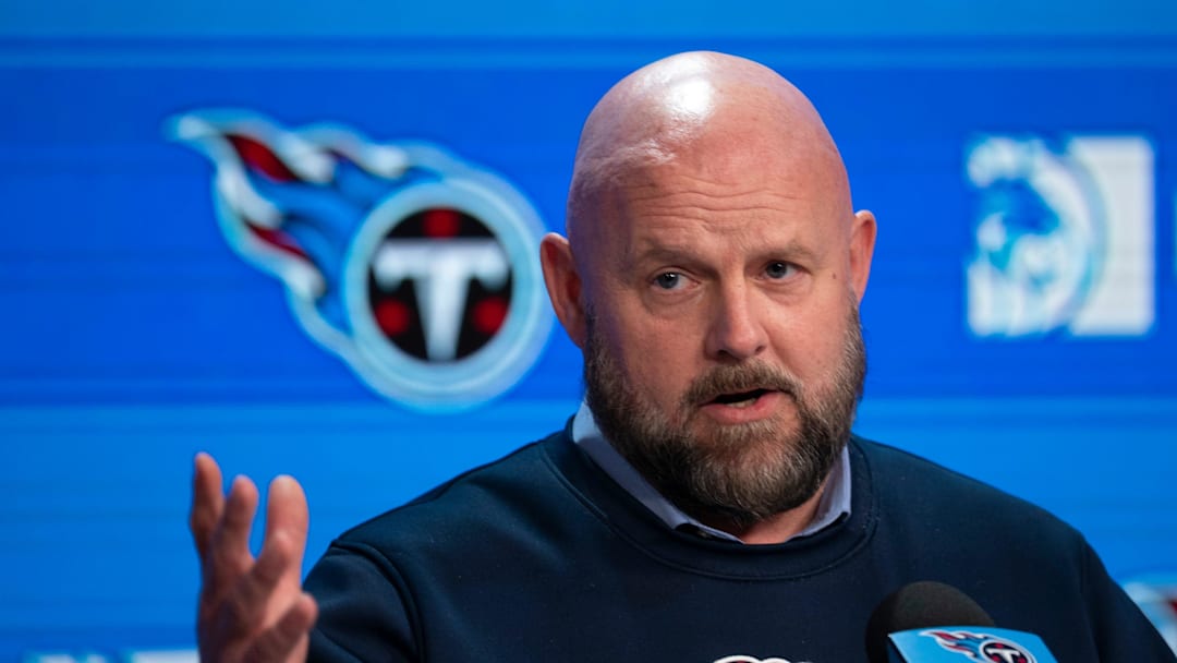 Tennessee Titans Offensive Coordinator Brian Daboll addresses the media during his first press conference at Ascension Saint Thomas Sports Park in Nashville, Tenn., Wednesday, Feb. 18, 2026.