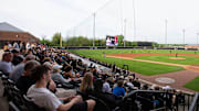 Fans watch during the NCAA baseball game between the Purdue Boilermakers and the Indiana Hoosiers