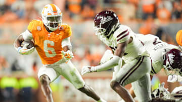 Tennessee running back Dylan Sampson (6) runs with the ball during a college football game between Tennessee and Mississippi State at Neyland Stadium in Knoxville, Tenn., on Saturday, Nov. 9, 2024.