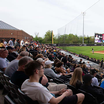Fans watch during the NCAA baseball game between the Purdue Boilermakers and the Indiana Hoosiers