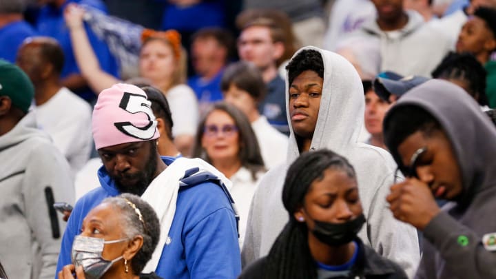 St. Thomas More junior forward Tyler Betsey watches during the game between the Memphis Tigers and Houston Cougars at FedExForum in Memphis on March 5, 2023.