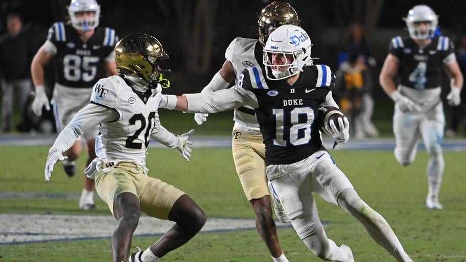 Duke Blue Devils wide receiver Cooper Barkate runs with the ball against Wake Forest.