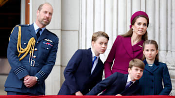 The Royal Family Watch Military Procession To Mark The 80th Anniversary Of VE Day