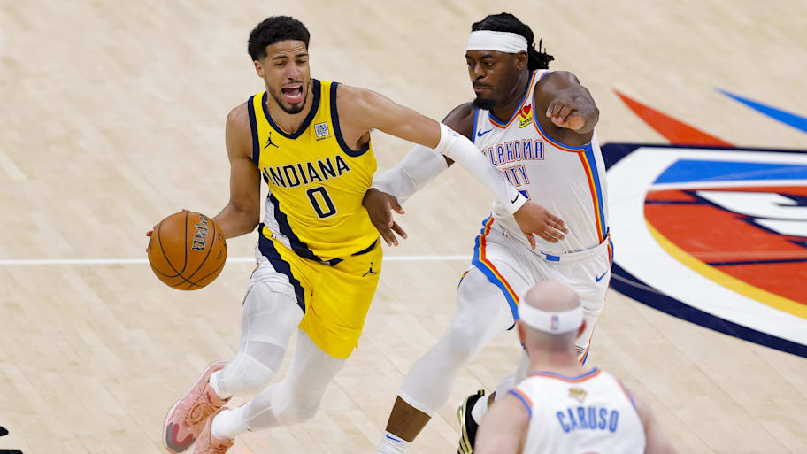 Indiana Pacers star Tyrese Haliburton suffered a strained right calf in Game 5 of the NBA Finals. | Alonzo Adams-Imagn Images