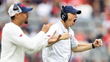 Nov 22, 2025; Tucson, Arizona, USA; Arizona Wildcats head coach Brent Brennan against the Baylor Bears at Casino Del Sol Stadium. Mandatory Credit: Mark J. Rebilas-Imagn Images