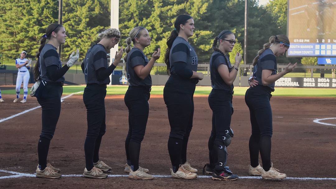 The South Warren seniors line up pre-game at the opening round of the KHSAA State Softball Tournament Thursday, June 4, 2026. The Lady Spartan graduates have led the team through their undefeated season.