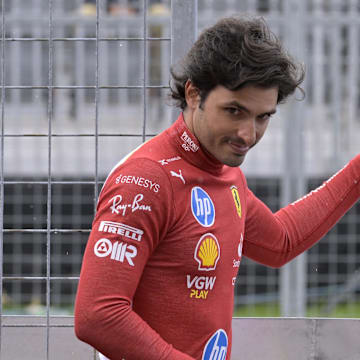 Jun 7, 2024; Montreal, Quebec, CAN; Ferrari driver driver Carlos Sainz (ESP) in the pit lane during the practice session at Circuit Gilles Villeneuve. Mandatory Credit: Eric Bolte-Imagn Images