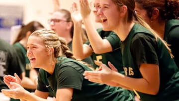 Belle Vernon sophomore Morgan Homad celebrates after Aubrey Brown made a layup with 10 seconds left to help the Leopards rally from a 10-point deficit to beat Imhotep Charter Sunday at Woodland Hills High School during the Play 4 Mae Showcase.