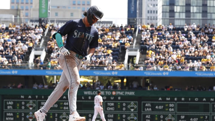 Seattle Mariners third baseman Josh Rojas circles the bases after a solo home run against the Pittsburgh Pirates on Sunday at PNC Park.