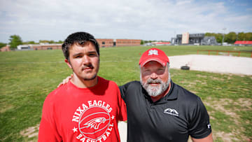 Nixa football star Jackson Cantwell with his dad Christian Cantwell, who competed in the Olympics in shotput.