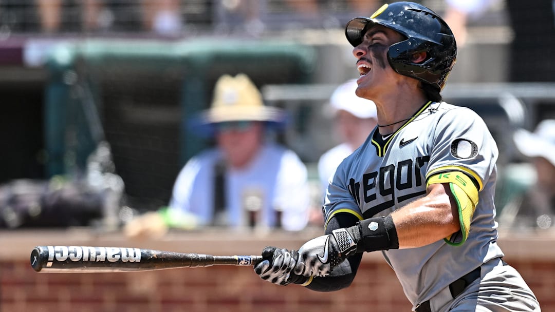 Anson Aroz smacked three hits for the Ducks but they fell to Nebraska in the Big Ten Tournament, flying home to await their seeding in the NCAA.