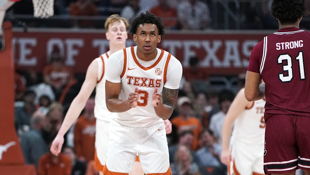 Texas Longhorns guard Dailyn Swain celebrates a basket during the first half against the South Carolina Gamecocks at Moody Center. 