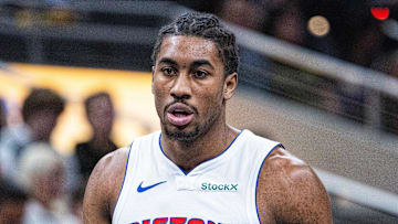 Nov 29, 2024; Indianapolis, Indiana, USA; Detroit Pistons guard Jaden Ivey (23)  in the first half against the Indiana Pacers at Gainbridge Fieldhouse. Mandatory Credit: Trevor Ruszkowski-Imagn Images