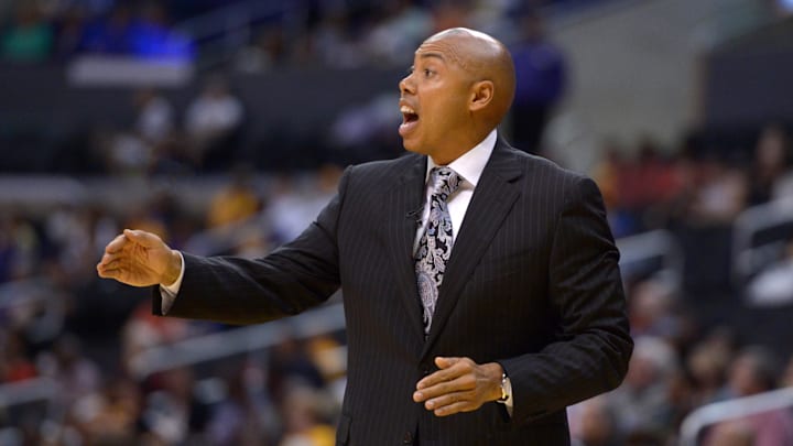 Jul 18, 2013; Los Angeles, CA, USA; Phoenix Mercury coach Corey Gaines reacts during the game against the Los Angeles Sparks at the Staples Center. The Mercury defeated the Sparks 90-84. Mandatory Credit: Kirby Lee-Imagn Images Jul 18, 2013; Los Angeles, CA, USA; Phoenix Mercury coach Corey Gaines reacts during the game against the Los Angeles Sparks at the Staples Center. The Mercury defeated the Sparks 90-84. Mandatory Credit: Kirby Lee-Imagn Images