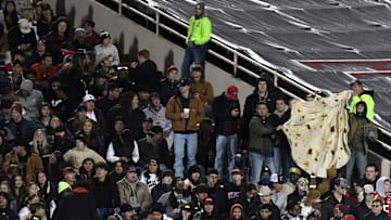 Texas Tech fans hold a tortilla blanket at the Big 12 football game against Kansas, Saturday, Nov. 12, 2022, at Jones AT&T Stadium.
