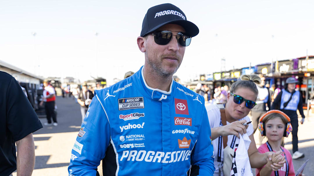 Nov 1, 2025; Avondale, Arizona, USA; NASCAR Cup Series driver Denny Hamlin (11) during qualifying for the NASCAR Championship race at Phoenix Raceway.