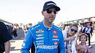 Nov 1, 2025; Avondale, Arizona, USA; NASCAR Cup Series driver Denny Hamlin (11) during qualifying for the NASCAR Championship race at Phoenix Raceway.