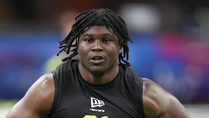 Feb 26, 2026; Indianapolis, IN, USA; Texas Tech defensive lineman David Bailey (DL31) during the NFL Scouting Combine  at Lucas Oil Stadium. Mandatory Credit: Kirby Lee-Imagn Images