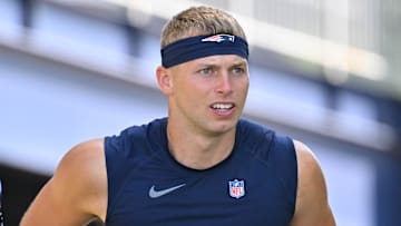 Jul 28, 2025; Foxborough, MA, USA; New England Patriots wide receiver Efton Chism III (86) heads to the practice fields for training camp at Gillette Stadium. Mandatory Credit: Eric Canha-Imagn Images