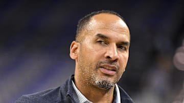 Dallas Mavericks general manager Nico Harrison looks on before the game against the Oklahoma City Thunder.