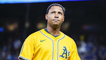 Mar 27, 2025; Seattle, Washington, USA; Athletics relief pitcher Jose Leclerc (37) walks to the dugout after surrendering a two-run home run against the Seattle Mariners immediately before an eighth inning pitching change at T-Mobile Park. Mandatory Credit: Joe Nicholson-Imagn Images
