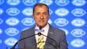 Jul 22, 2024; Charlotte, NC, USA; ACC commissioner Jim Phillips speaks to the media during ACC Kickoff at Hilton Charlotte Uptown. 