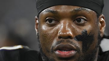 Sep 29, 2024; Baltimore, Maryland, USA;  Baltimore Ravens running back Derrick Henry (22) was down the sidelines during the first half against the Buffalo Bills at M&T Bank Stadium. Mandatory Credit: Tommy Gilligan-Imagn Images