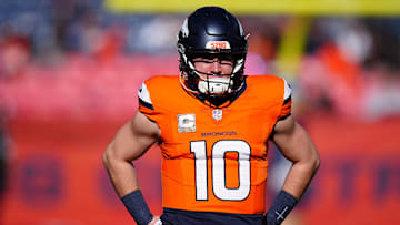 Denver Broncos quarterback Bo Nix. Mandatory Credit: Ron Chenoy-Imagn Images