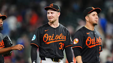 Aug 30, 2024; Denver, Colorado, USA; Baltimore Orioles first base Ryan O'Hearn (32) following the win against the Colorado Rockies at Coors Field.