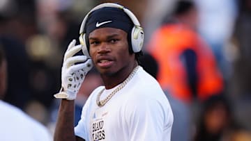 Colorado Buffaloes wide receiver Travis Hunter (12) before the game against the Utah Utes at Folsom Field.