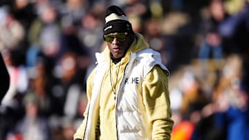 Nov 29, 2024; Boulder, Colorado, USA; Colorado Buffaloes head coach Deion Sanders before the game against the Oklahoma State Cowboys at Folsom Field. Mandatory Credit: Ron Chenoy-Imagn Images