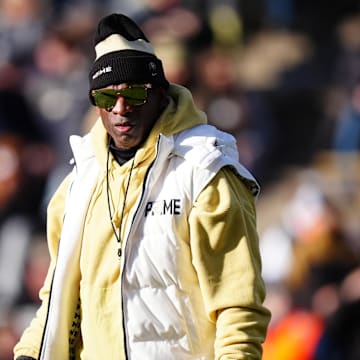 Deion Sanders before No. 23 Colorado's 52–0 win over Oklahoma State on Nov. 29, 2024.