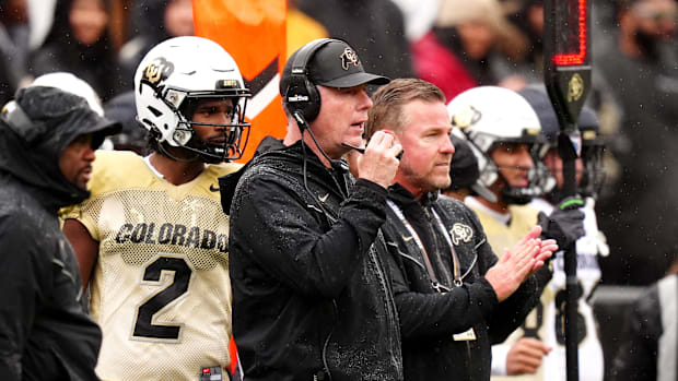 Apr 27, 2024; Boulder, CO, USA; Colorado Buffaloes offensive coordinator Pat Shurmur during a spring game event at Folsom Fie