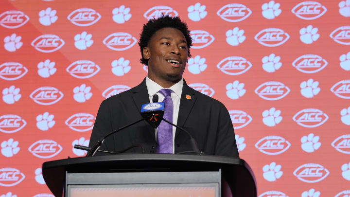 Jul 25, 2024; Charlotte, NC, USA;  Clemson Tigers linebacker Barrett Carter speaks to the media during the ACC Kickoff at Hilton Charlotte Uptown. Mandatory Credit: Jim Dedmon-USA TODAY Sports