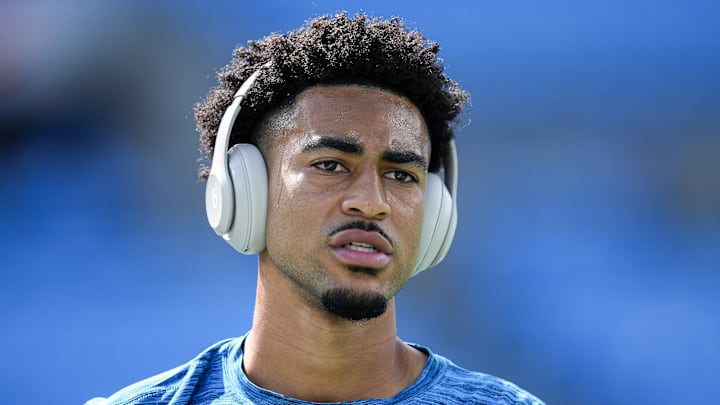 Sep 15, 2024; Charlotte, North Carolina, USA; Carolina Panthers quarterback Bryce Young (9) during pregame warm ups against the Los Angeles Chargers at Bank of America Stadium. \