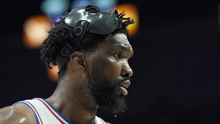 Dec 30, 2024; Portland, Oregon, USA; Philadelphia 76ers center Joel Embiid (21) looks on during the first half against the Portland Trail Blazers at Moda Center. Mandatory Credit: Soobum Im-Imagn Images Dec 30, 2024; Portland, Oregon, USA; Philadelphia 76ers center Joel Embiid (21) looks on during the first half against the Portland Trail Blazers at Moda Center. Mandatory Credit: Soobum Im-Imagn Images