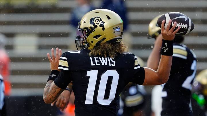 Aug 29, 2025; Boulder, Colorado, USA; Colorado Buffaloes quarterback Julian Lewis (10) before the game against the Georgia Tech Yellow Jackets at Folsom Field. Mandatory Credit: Ron Chenoy-Imagn Images