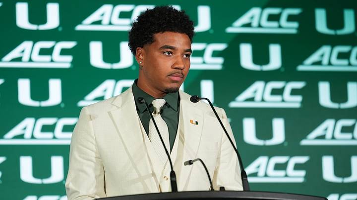 Jul 15, 2026; Charlotte, NC, USA;   Miami quarterback Darian Mensah speaks to the media during ACC Media Days at Hilton Charlotte Uptown. Mandatory Credit: Jim Dedmon-Imagn Images