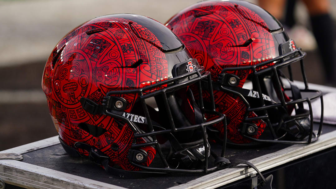 A general view of San Diego State Aztecs helmets. 