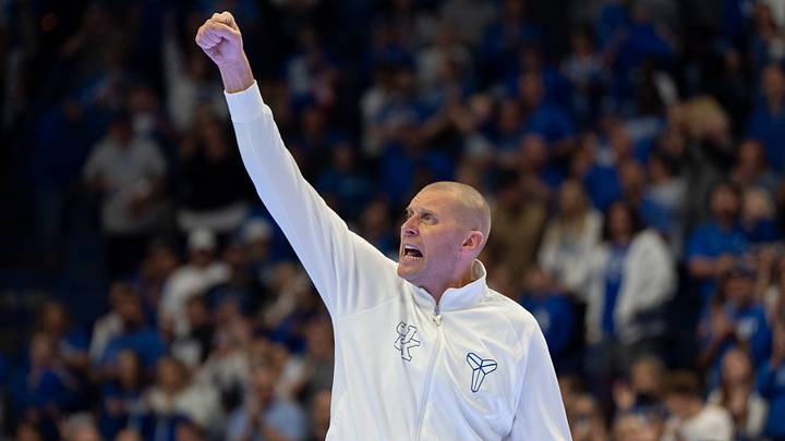 Kentucky Wildcats head coach Mark Pope thanks the fans during Big Blue Madness on Friday, Oct. 11, 2024 at Rupp Arena.