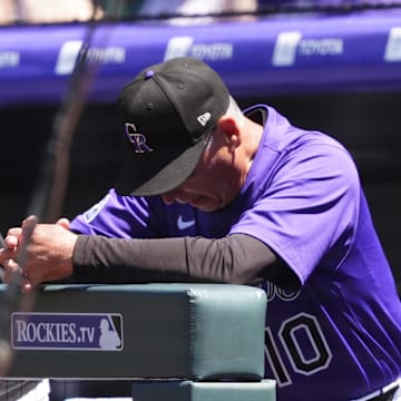 Denver, Colorado, USA; Colorado Rockies manager Bud Black in the dugout in the first inning against the Detroit Tigers at Coors Field.