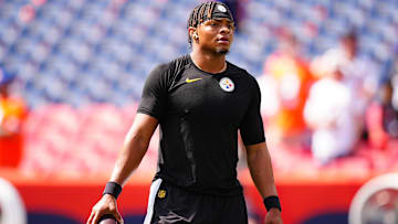 Sep 15, 2024; Denver, Colorado, USA; Pittsburgh Steelers quarterback Justin Fields (2) before a game against the Denver Broncos at Empower Field at Mile High. Mandatory Credit: Ron Chenoy-Imagn Images