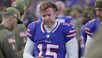 Buffalo Bills place kicker Matt Prater walks over to the bench during first half action against the Kansas City Chiefs at Highmark Stadium in Orchard Park on Nov. 2, 2025.