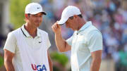 Jun 16, 2024; Pinehurst, North Carolina, USA; Rory McIlroy reacts after a missed putt on the eighteenth green during the final round of the U.S. Open golf tournament. Mandatory Credit: John David Mercer-USA TODAY Sports
