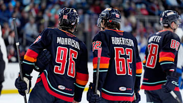 Scenes from the second period of the Coachella Valley Firebirds game against the Eagles at Acrisure Arena in Palm Desert, Calif., on Wed., April 2, 2025.