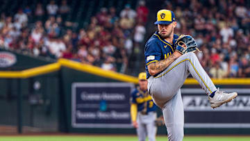 Sep 15, 2024; Phoenix, Arizona, USA; Milwaukee Brewers starting pitcher DL Hall (37) on the mound in the first inning during a game against the Arizona Diamondbacks at Chase Field. Mandatory Credit: Allan Henry-USA TODAY Sports