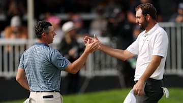 Rory McIlroy and Scottie Scheffler during the final round of the 2025 Genesis Invitational