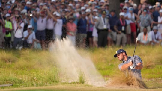 This blast from a bunker at 18 by Bryson DeChambeau will go down as one of the U.S. Open's great final-hole clutch shots. 