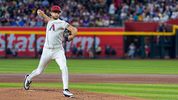 Apr 13, 2025; Phoenix, Arizona, USA;  Arizona Diamondbacks pitcher Zac Gallen (23) on the mound in the second inning against the Milwaukee Brewers at Chase Field. Mandatory Credit: Allan Henry-Imagn Images