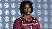 Oct 9, 2024; Charlotte, NC, USA;   Florida State player Jamir Watkins during ACC Media Days at The Hilton Charlotte Uptown. Mandatory Credit: Jim Dedmon-Imagn Images